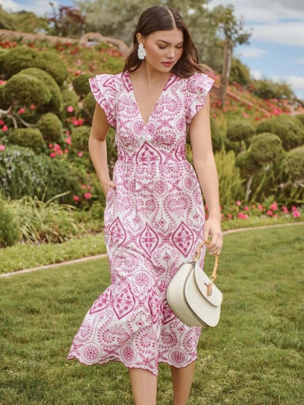 Sugarlips Ines Floral Eyelet NWT Zayla Poplin Embroidered Midi Dress 1X MAGENTA
